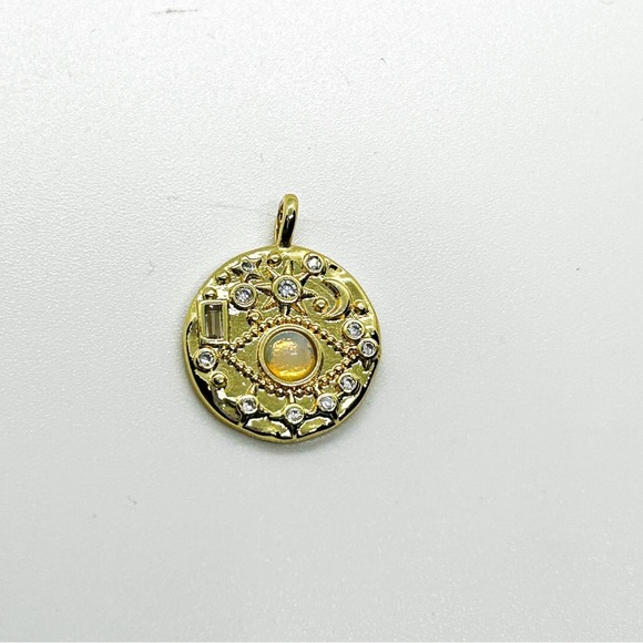 NWOT Stainless steel gold, plated, evil eye charm with Opal Eye, Dime sized - Picture 3 of 12